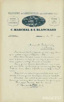 Certificat de la Brasserie C. Marchal & E. Blanchard (Laneuville-sous-Châtenois)